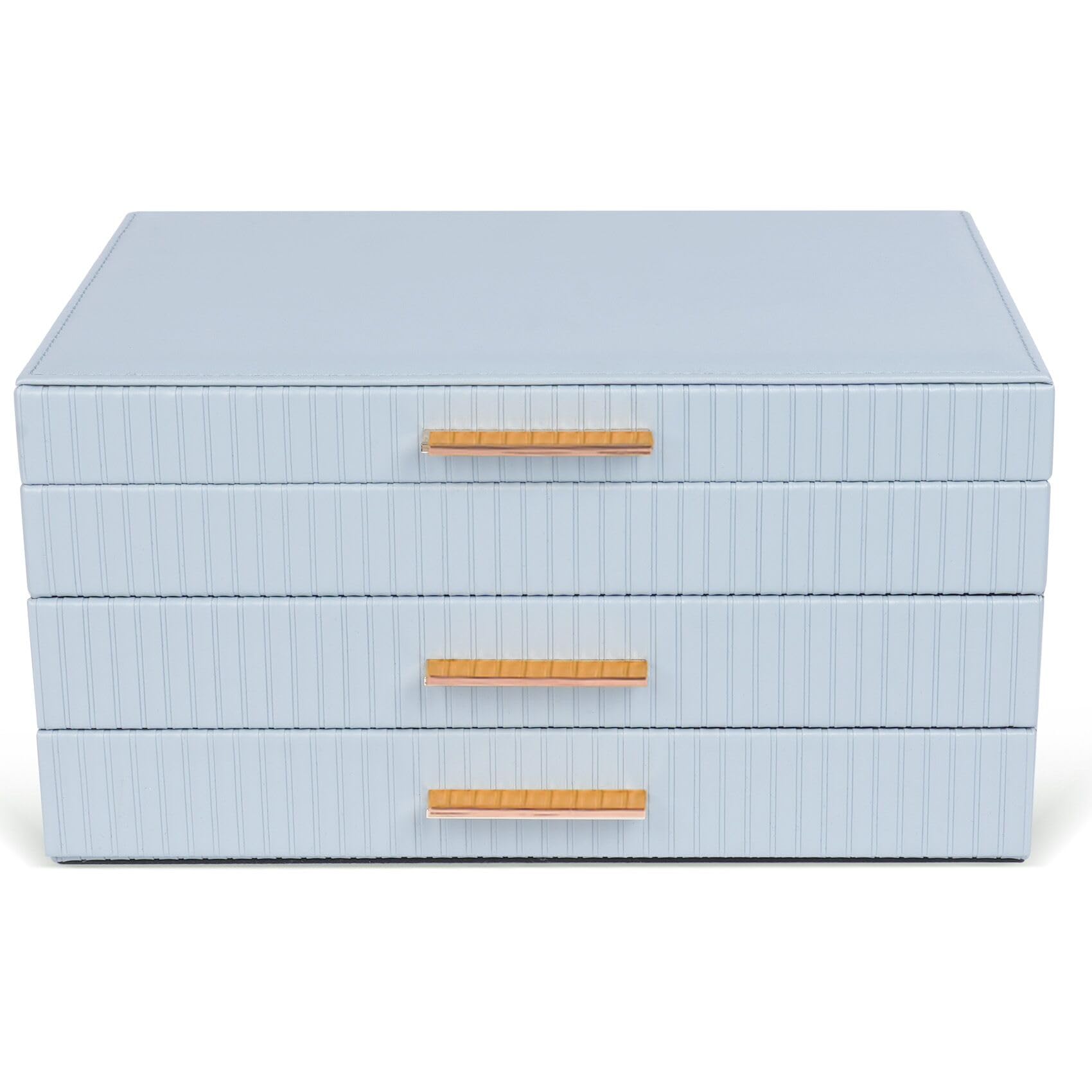 Dajasan Jewelry Organizer Box Jewelry Storage Organizer with 2 Drawers 3-Tier Large Jewelry Gift Box for Women Girls Friends Wife or Mother Gift Idea (Smoky Blue)