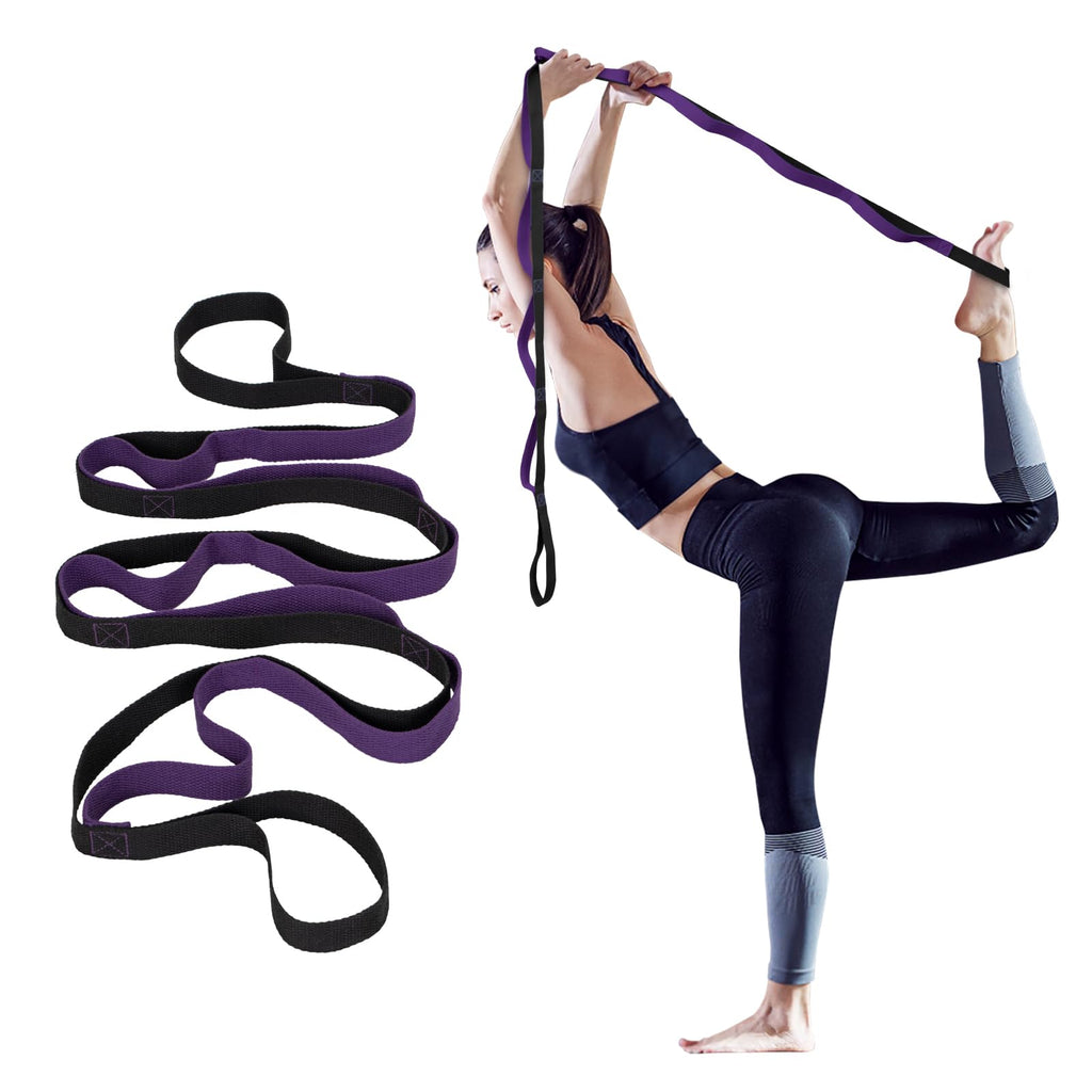 Amrules Yoga Strap for Stretching with 10 Loops Inelastic Soft Polyester Cotton Stretch Out Band for Exercise Yoga Pilates and Dance for Men and Women Black